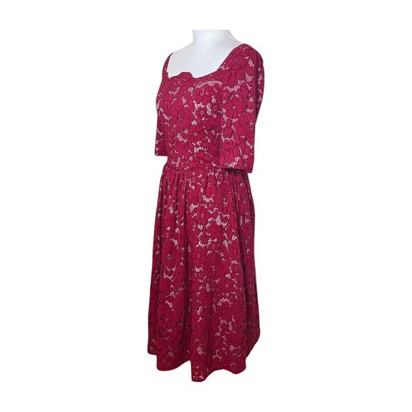 ASOS lace midi dress burgundy fit-flare wedding guest cocktail - Picture 5 of 12